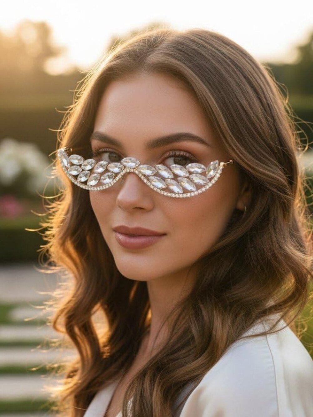 Half Frame Rhinestones Glasses - Picture 3 of 6